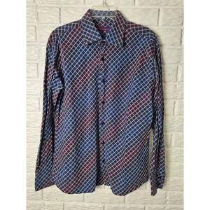QR Quick Reflex Men's size Large Maroon Blue button up long sleeved shirt